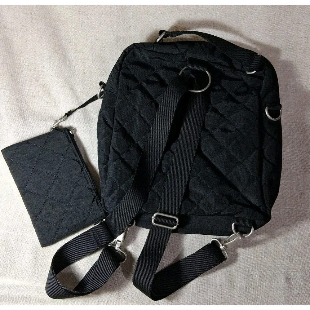 Baggallini Quilted Nylon‎ Backpack Black Travel Bag with Matching Wristlet Pouch